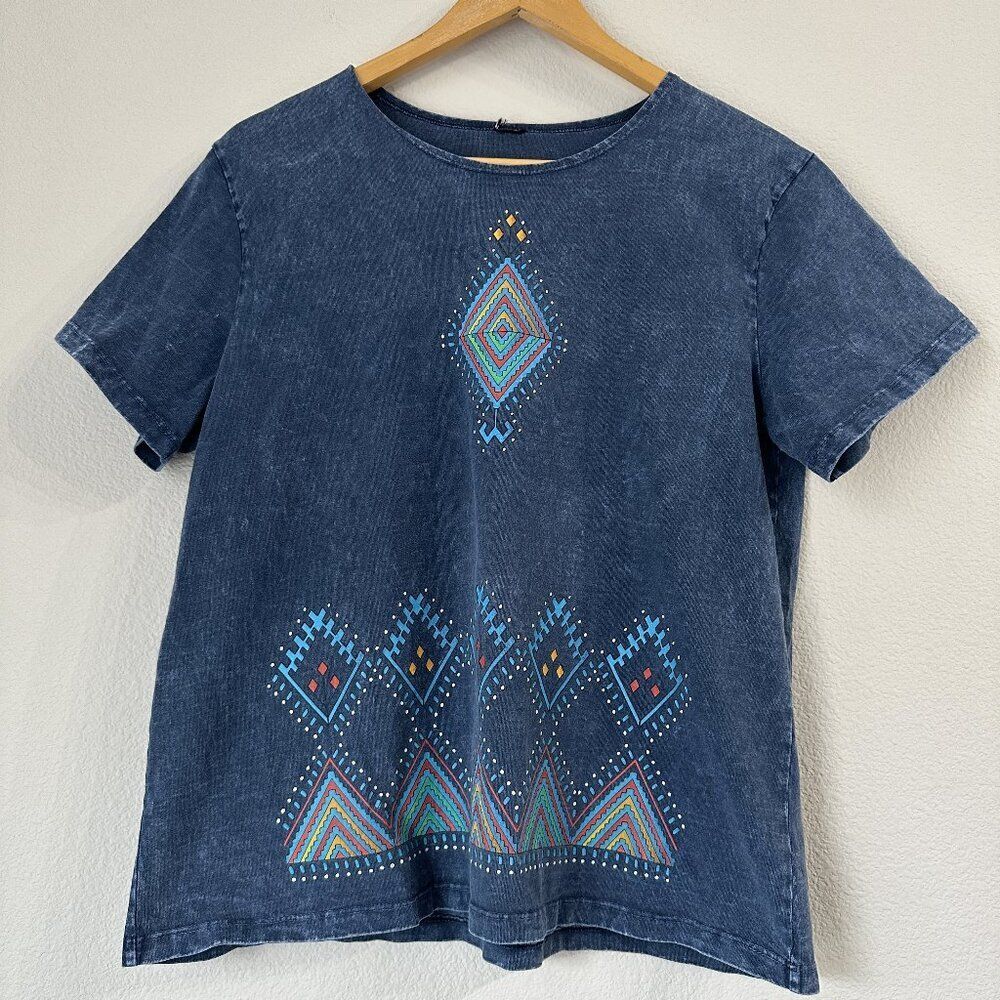 Sabaku Artwear Women's T-Shirt Tee Top Short Sleeve Blue Denim Faded